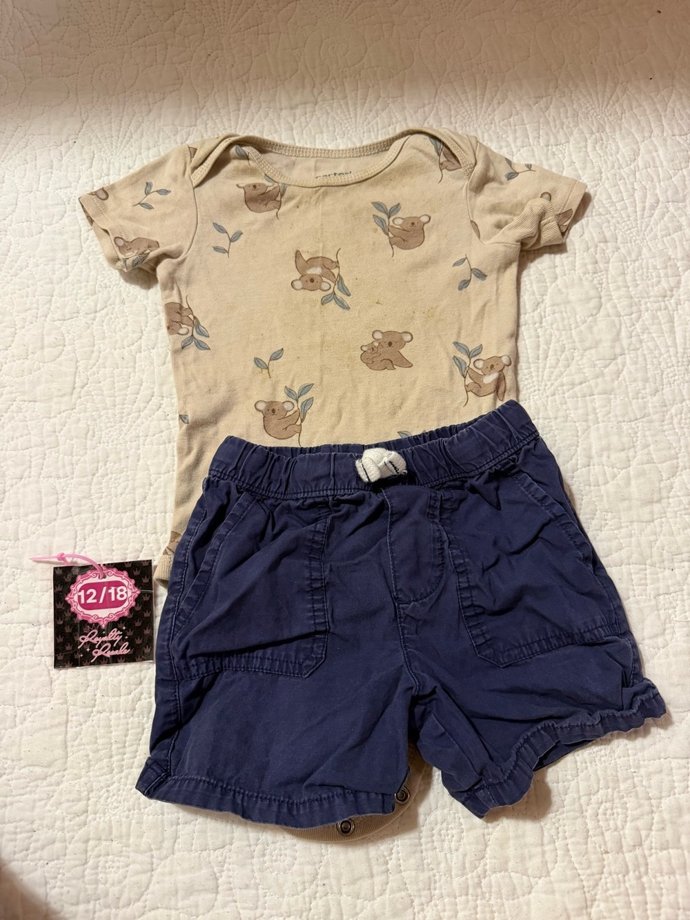 Carter's Beige Koala Print Bodysuit with Navy Blue Shorts